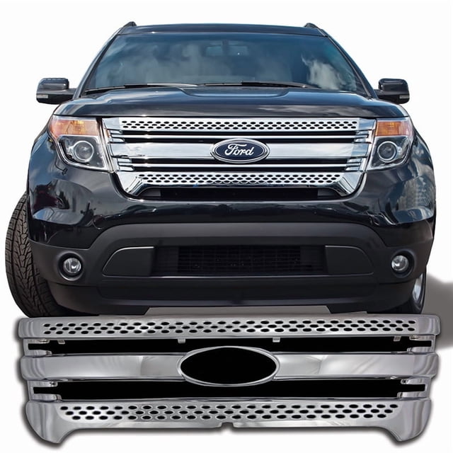 Convient 2011-2015 Ford Explorer Coast To Coast Insert de Grille IWCGI91 Superposition; Style Barre Horizontale/mesh; 1 Pce; avec Découpe Emblème; Chromé; Plastique ABS