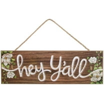 Vintage Hey Y'all Wooden Sign - 15" x 5", Blooming Magnolia Branches and Brown Front Door Decor, Easter, Southern Wall Decoration, Wreath, Home, Kitchen, Farmhouse, Porch, Christmas