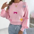 thumbnail image 6 of Women's Fall Oversized Sweaters Women's Fashion Fall And Winter Contrast Bow Waist Sleeve Loose Sweater Pullover Tops Pink S, 6 of 8