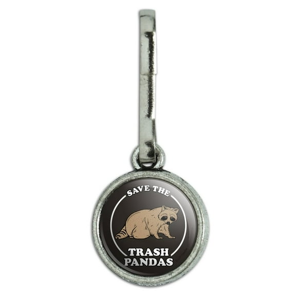 Save the Trash Pandas Raccoons Funny Humor Antiqued Charm Clothes Purse Suitcase Backpack Zipper Pull Aid