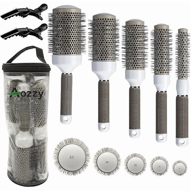 wonima11 Round Brush Set for Blow Drying Curling, Professional Ceramic Ion Thermal Barrel Brush Leaves Hair Shiny Heat Styling Brush 5 Different Sizes Works Very Well with The Blow Dryer