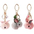 thumbnail image 1 of Juego de 3 llaveros de conejo bonitos, llavero de piel sintética con llavero de muñeca, mochila para mochilas, accesorios, llavero con dije de conejo, 1 of 5
