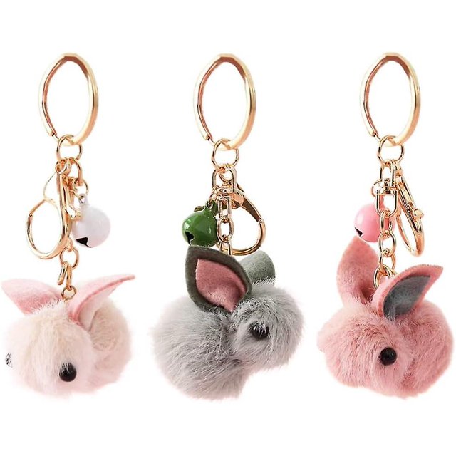 Juego de 3 llaveros de conejo bonitos, llavero de piel sintética con llavero de muñeca, mochila para mochilas, accesorios, llavero con dije de conejo