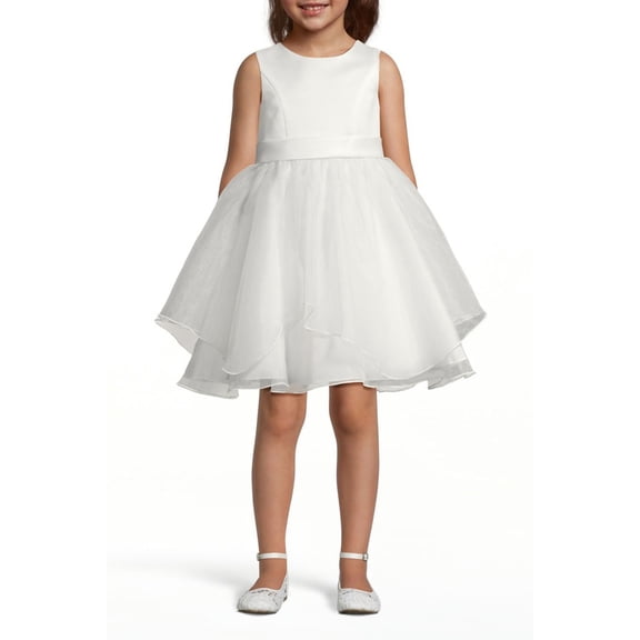 David’s Bridal, The Edit by DB Studio Girl's Sleeveless Ruffle Skirt Flower Girl Dress, Short, Organza
