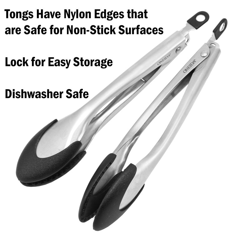 OXO 9-Inch Locking Tongs with Nylon Heads Kitchen Tools, Silver