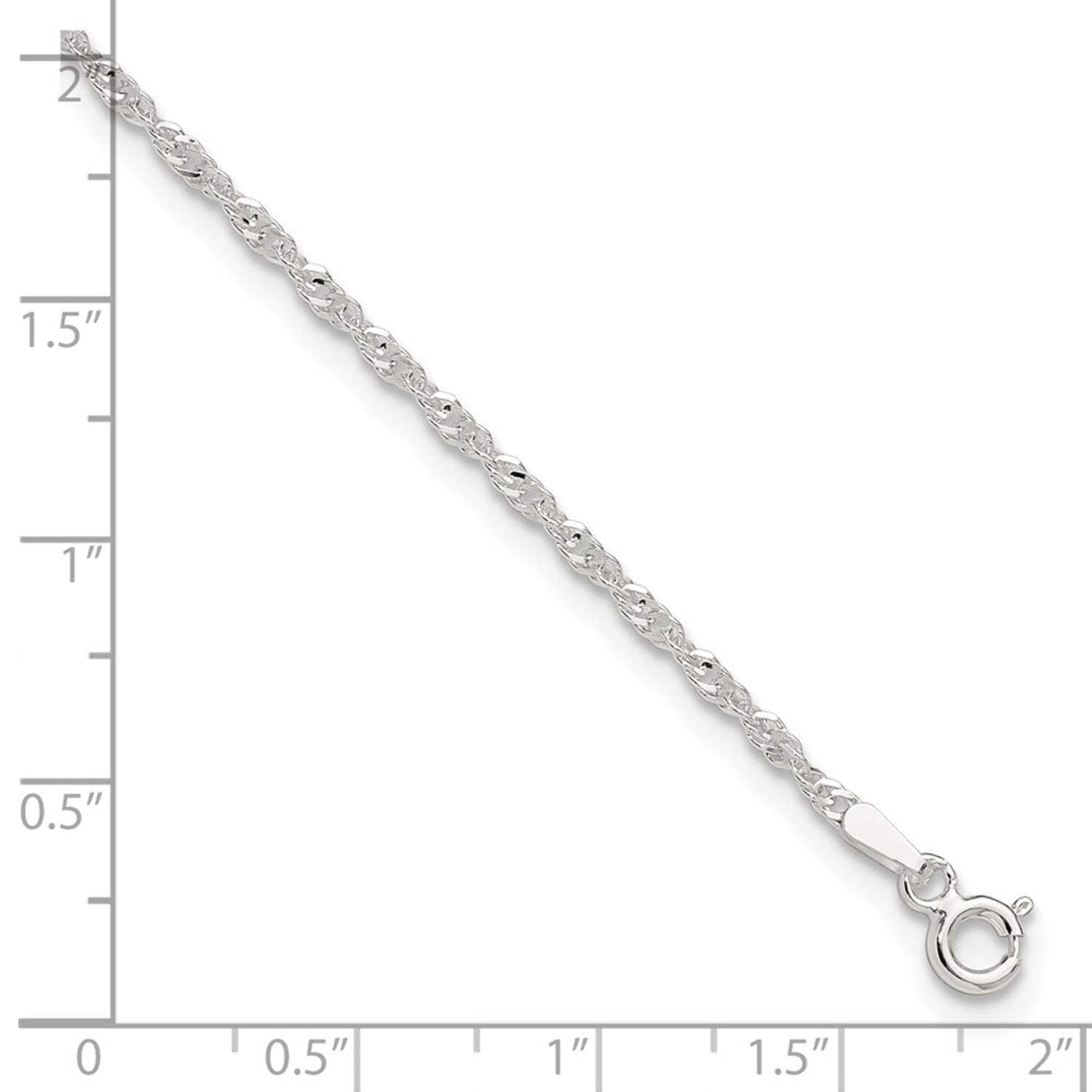 The Black Bow Sterling Silver 2mm Twisted Singapore Chain Anklet, 9-10 Inch