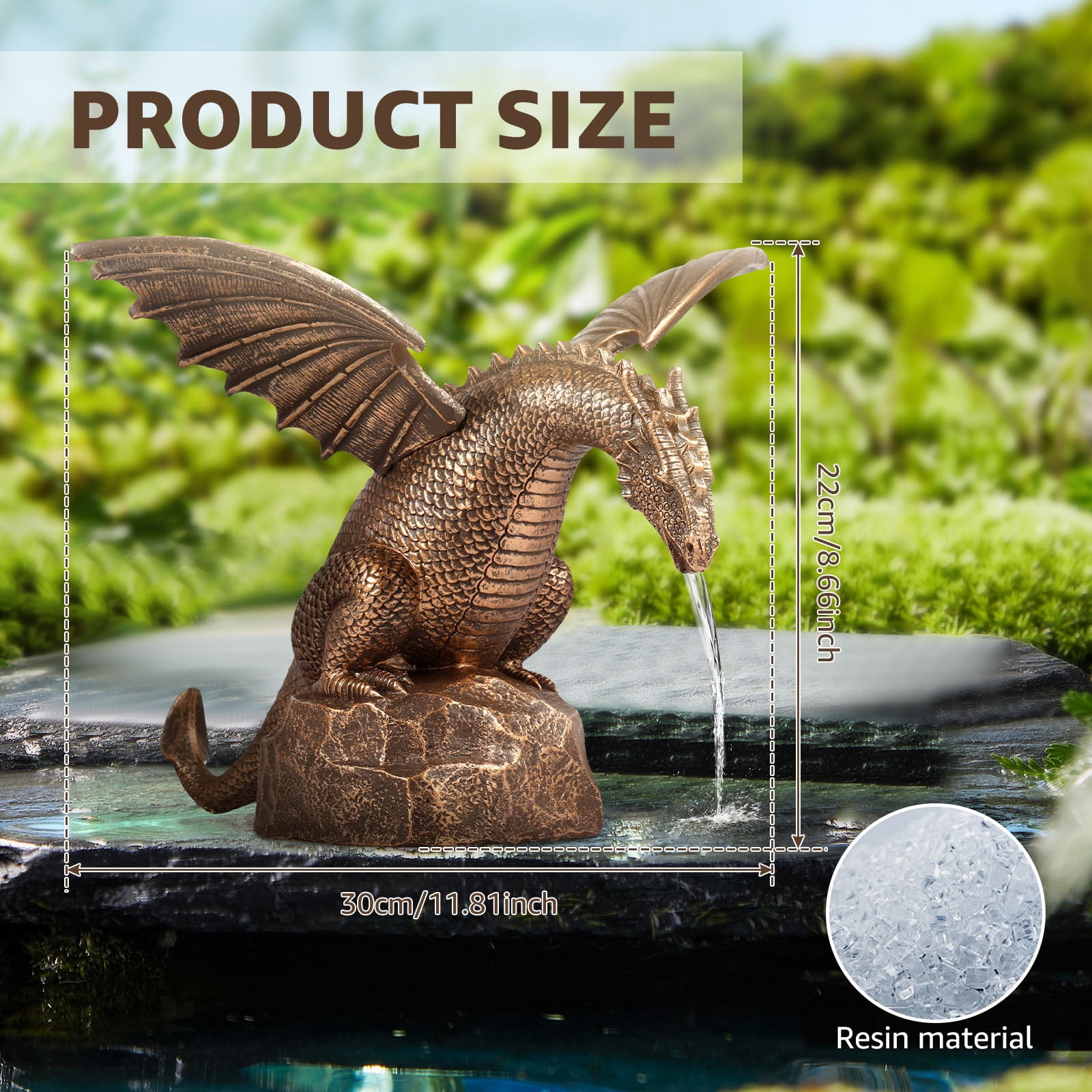 Dragon Water Fountain Décor Resin Garden Dragon Statue Fountain Vintage Dragon Wall Fall Fountain Sculpture Vivid Dragon Fountain Ornament for Outdoor Yard Garden
