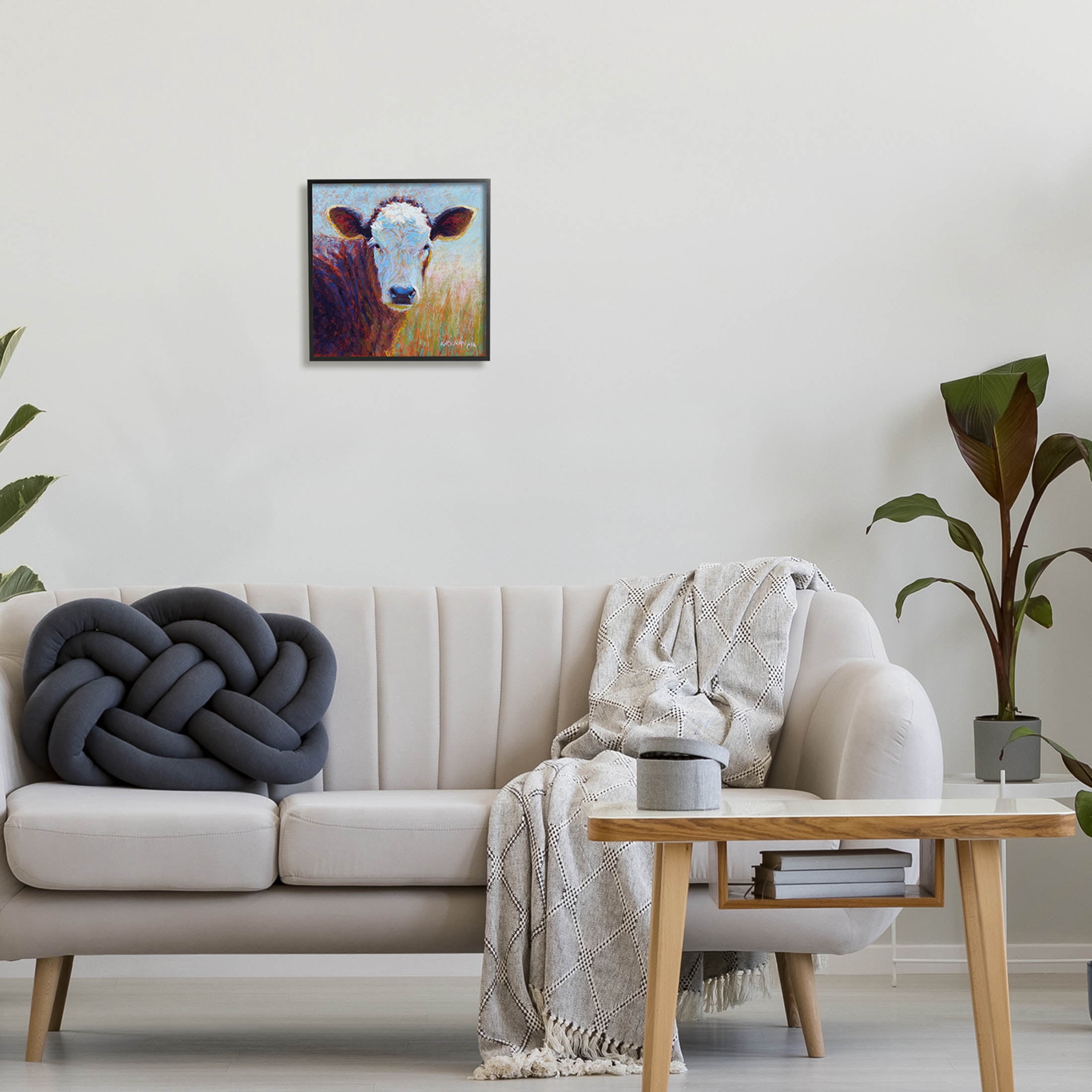 Country Cow Gazing Painting Animals & Insects Painting Black Framed Art Print Wall Art