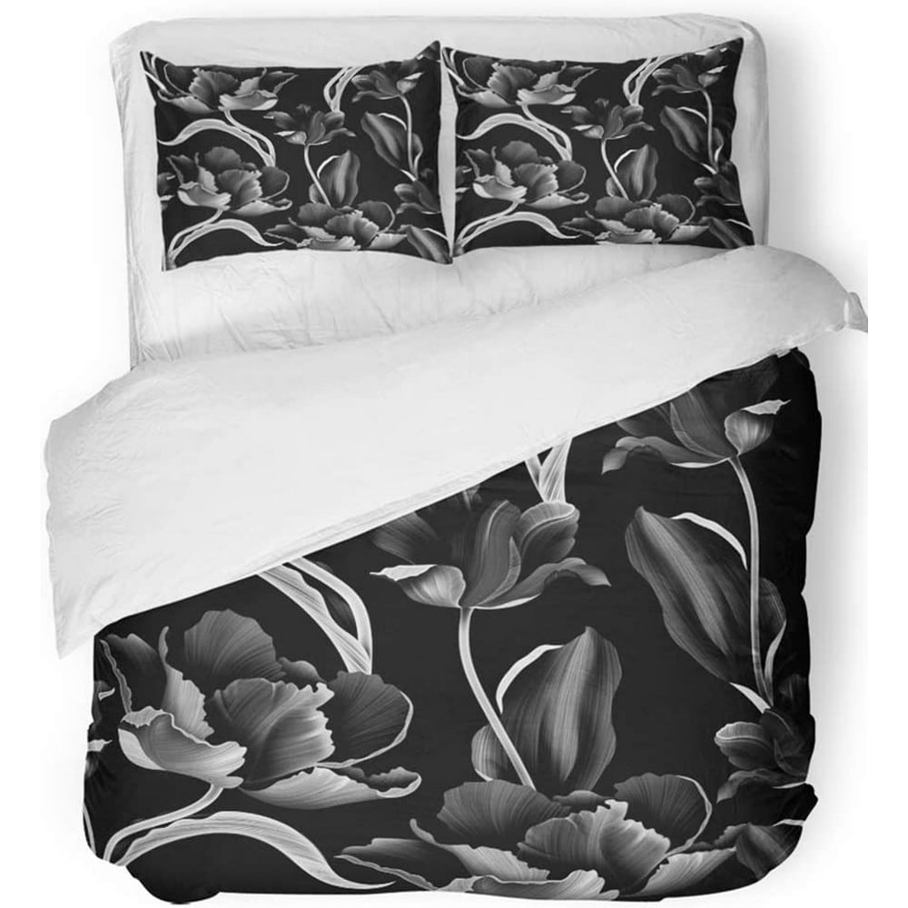 ZHANZZK 3 Piece Bedding Set Beige Beautiful Tulip Vintage Pattern Pink