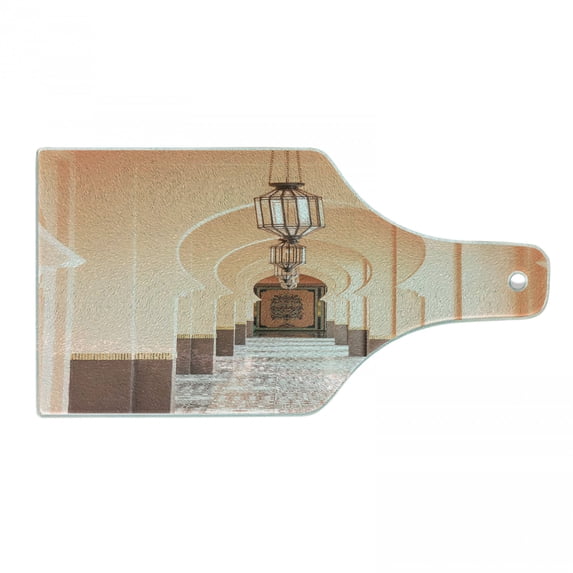 Moroccan Cutting Board, Eastern Architecture Themed Interior Photo of Hallway Vista, Decorative Tempered Glass Cutting and Serving Board, in 3 Sizes, by Ambesonne
