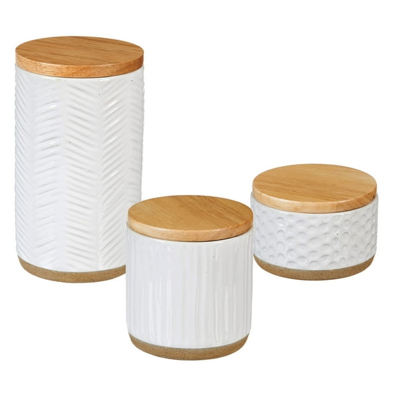 Debossed Ceramic Canister, Picket Porcelain, Set of 3