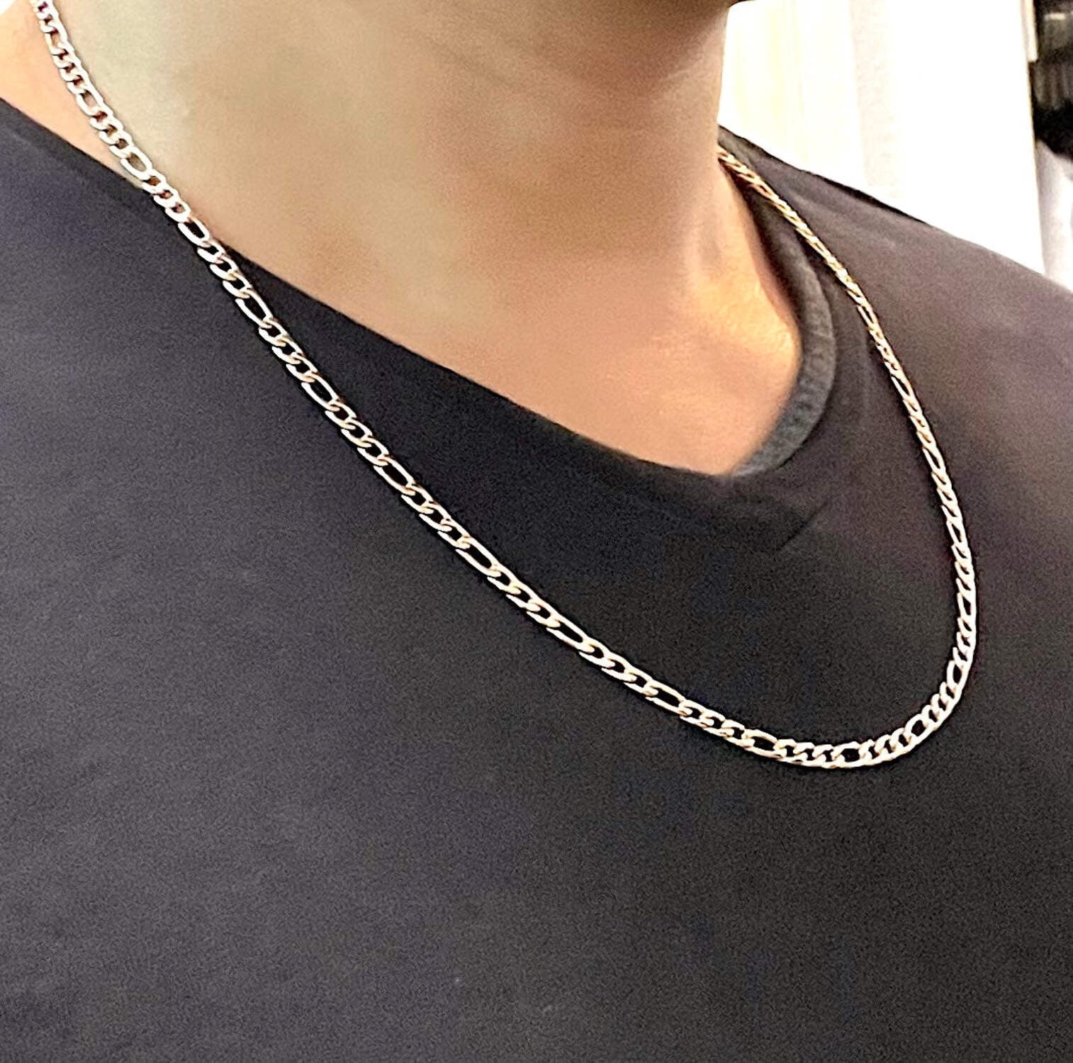Figaro Rose Gold Chain Necklace – 3mm Fine 14K PVD Gold Plated,  22"