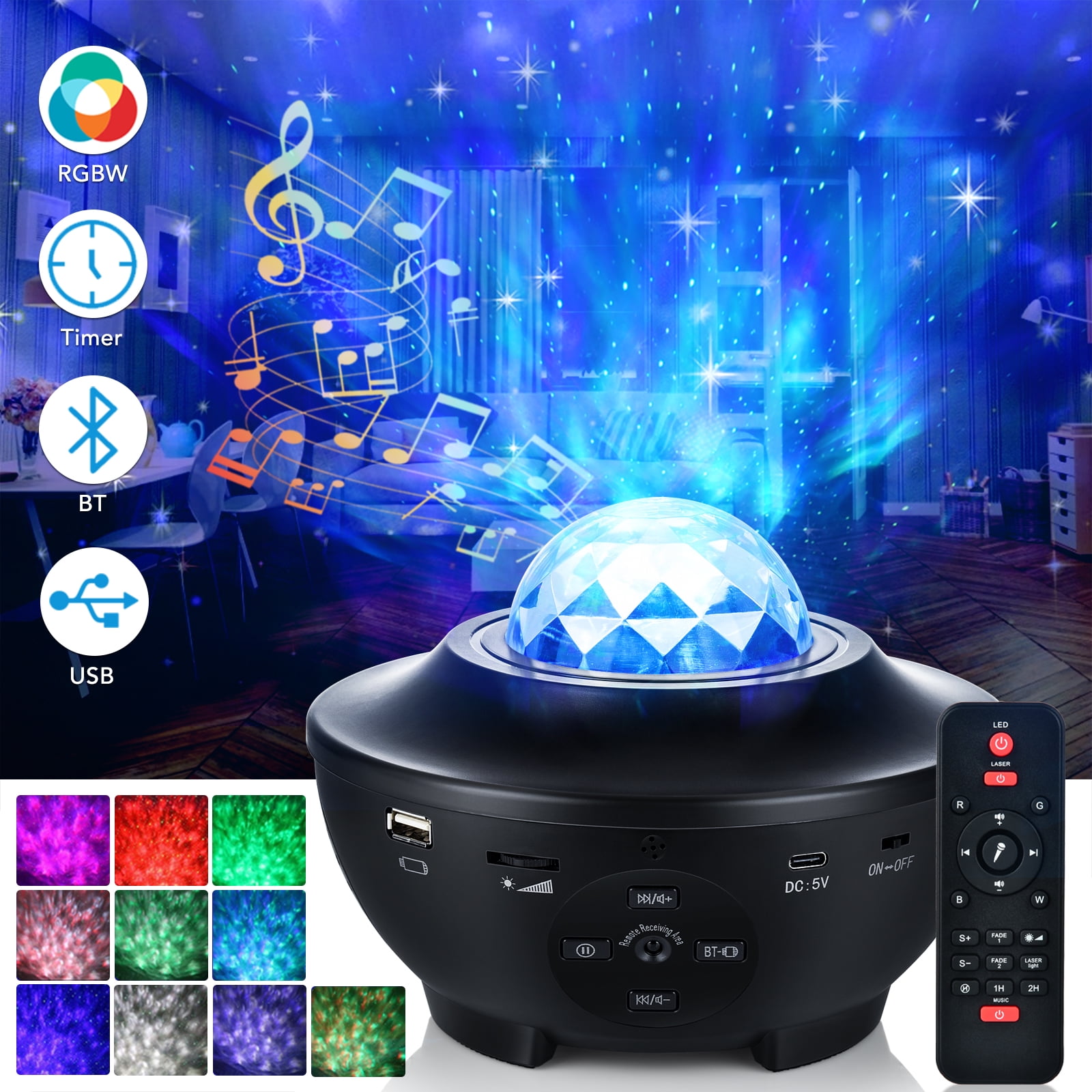 LED Galaxy Starry Projector Night Light Ocean Star Sky Party Baby Kids Room Lamp 