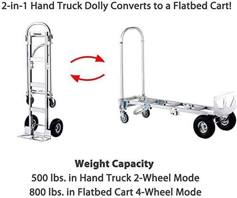 Vergo Industrial AS7B Aluminum Convertible Hand Truck Dolly Cart with Loop Handle 800 lbs Capacity (2 Positions, 63" High)