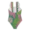 thumbnail image 2 of Girls Ruffled One Piece Swimsuit Summer Beach Vacation Swimwear Tank Swimsuit Pink Palm Leaves, 2 of 8