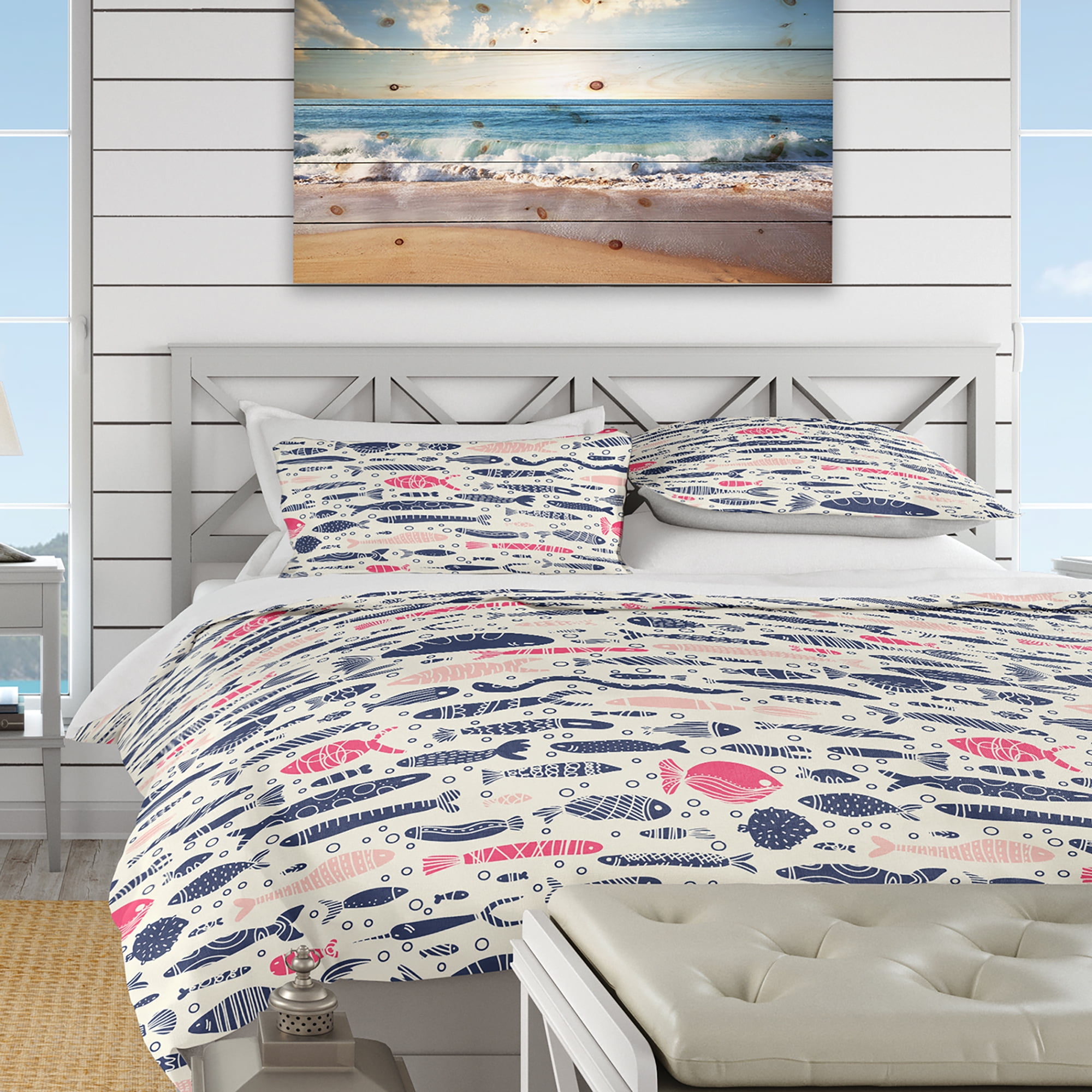 Designart 'Cute Fishes with Doodles' Nautical & Coastal Duvet Cover Set