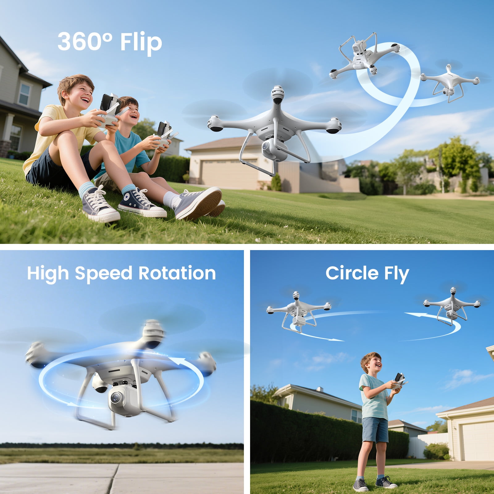 Wefone WF22 Drone with Camera Lightweight Beginner-Friendly Quadcopter Featuring Optical Flow Stabilization, Extended Flight with 2 Batteries, White