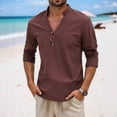 thumbnail image 2 of Camisas de los Hombres de Manga Larga Casual Color Sólido Solapa Mezcla de Lino, Suéter de Mitad de Cremallera para el Ocio Diario Al Aire Libre, 2 of 8