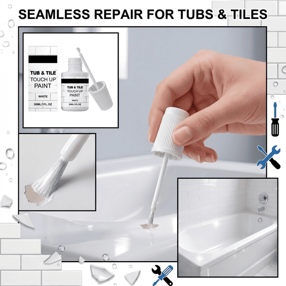 White Enamel Repair Paint 1oz Fast Drying Strong Adhesion for Bath Tub Sink Crack Scratch Chip Filler, Multi-Surface Gloss for Porcelain Ceramic