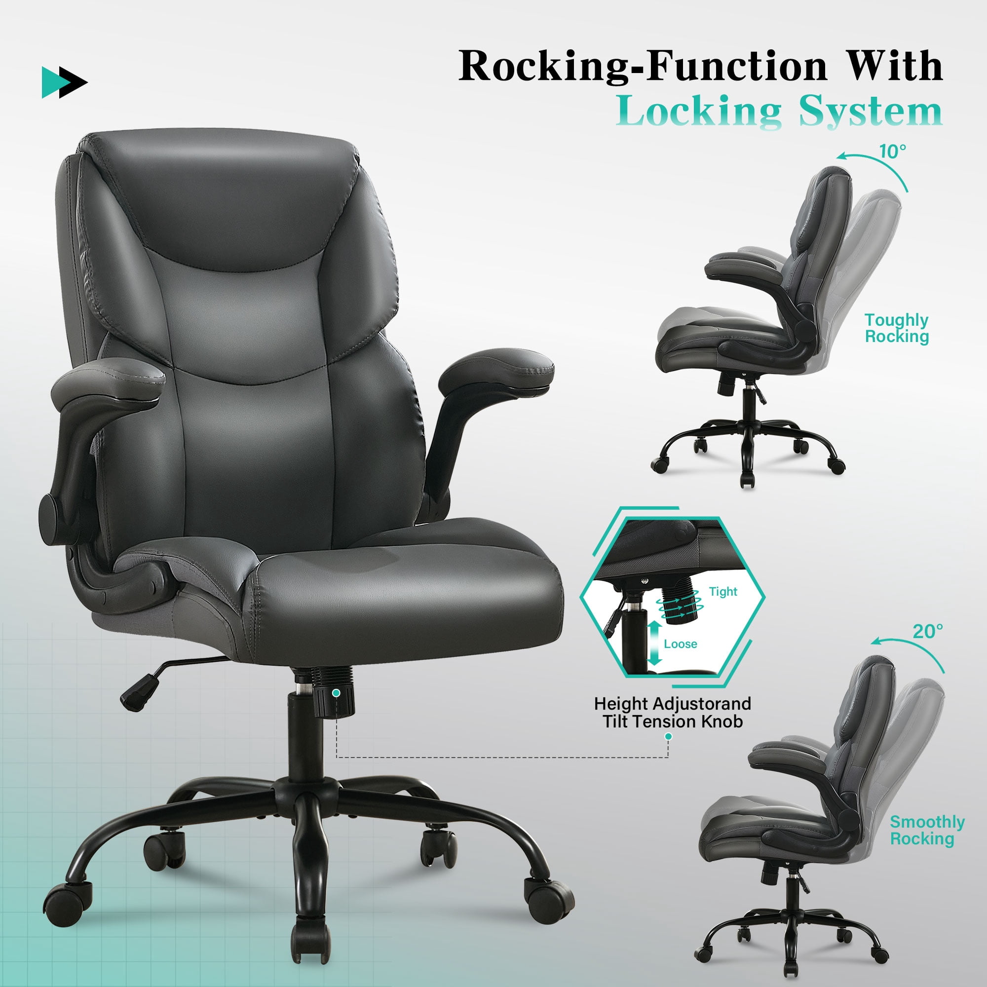 JONPONY Big and Tall Office Chair Wide Seat Ergonomic Computer Desk Chair High Back Executive Leather Chair Adjustable Task Chair Lumbar Back Support 8 Hours Heavy Duty Design,Dark Gray