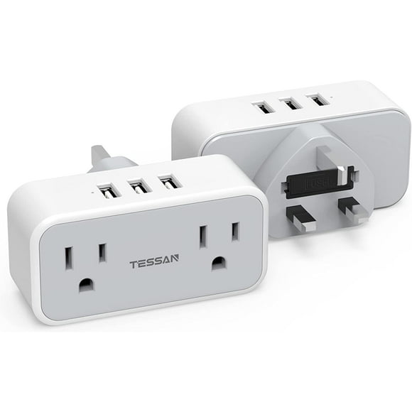 2 Pack Canada to UK Plug Adapter, TESSAN Travel Adaptor with USB Ports, International Outlet Extender for USA to UK