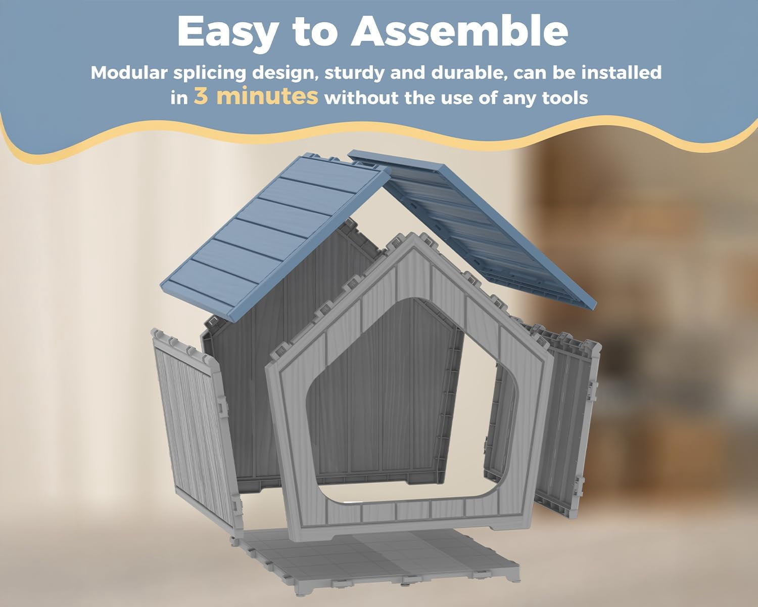 Dog House Indoor Outdoor Durable Resin Material Houses for Dogs Outside Weatherproof Cozy Small Dog Houses Pet Shelter for Patio, Porch, Living Room