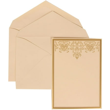 JAM Paper Wedding Invitation Set, Large, 5 1/2 x 7 3/4, Gold Heart Set, Ivory Card with Ivory Envelope, 100/pack