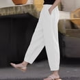 thumbnail image 4 of Linen Barrel Pants for Women Wide Leg Palazzo Cotton Drawstring Capris Casual Summer Beach Vacation Boho Baggy Trousers Pull On White XL, 4 of 7
