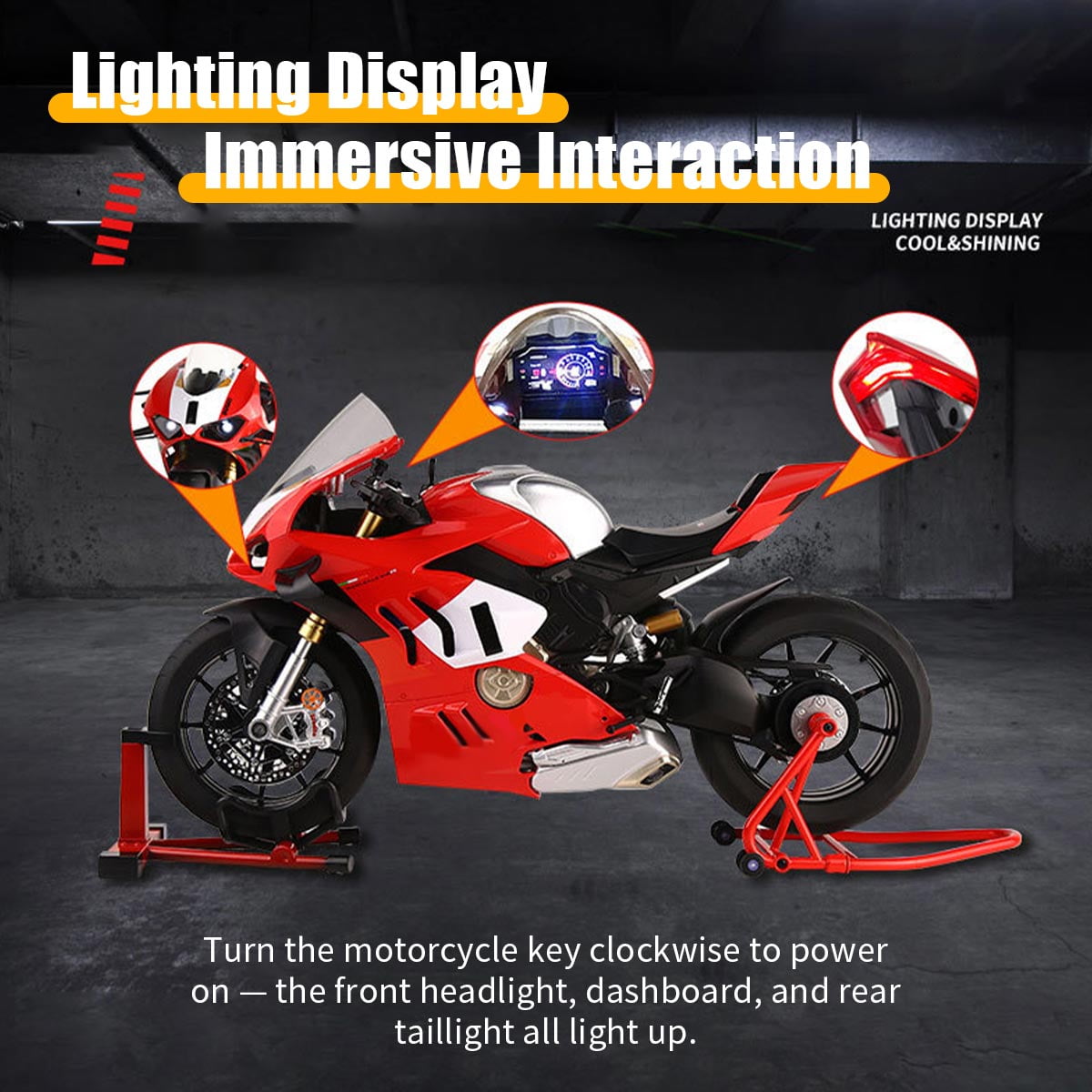 Dynamic Motorcycle Model, 1/6 Scale Alloy Motorbike with Ignition System, Light and Sound Effects & Smoke Spray, Idea for Desktop Display and Room Decor, Gift for Adults & Teens (Red)