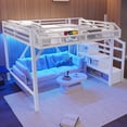 thumbnail image 4 of Bellemave Queen Size Metal Loft Bed Frame with Storage Stairs, Wardrobe & Side Shelf, USB Ports and LED Light, Space-Saving Design with Underbed Storage, White, 4 of 11