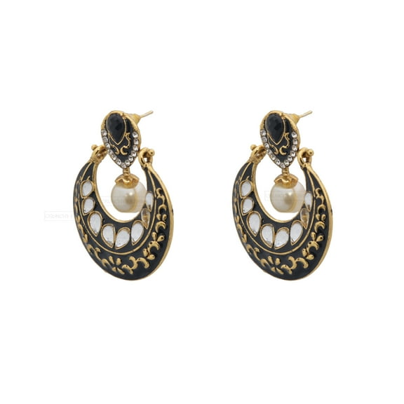Crunchy Fashion Bollywood Stylish Traditional Indian Jewelry Meenakari Jhumka Earrings for Women (Black)