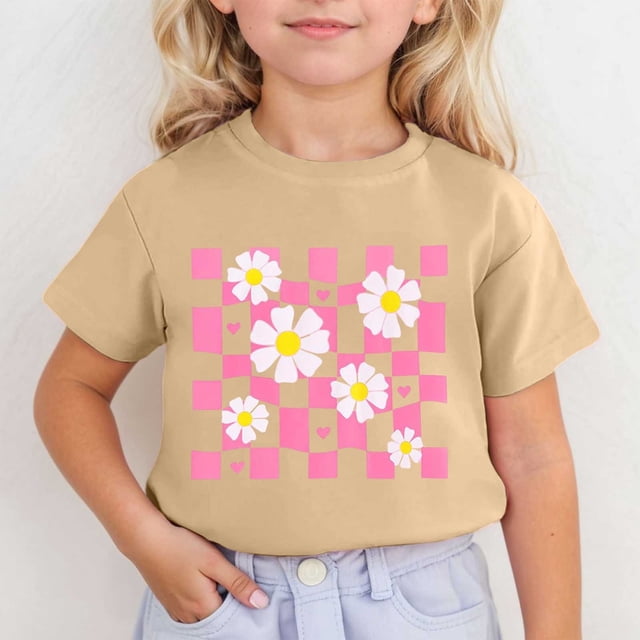 Vêtements pour Filles, T-Shirt Mignon Imprimé à Manches Courtes pour Filles, Vêtements d'Été pour Filles, T-Shirts à Col Rond pour Filles, Tenue Fille 6T