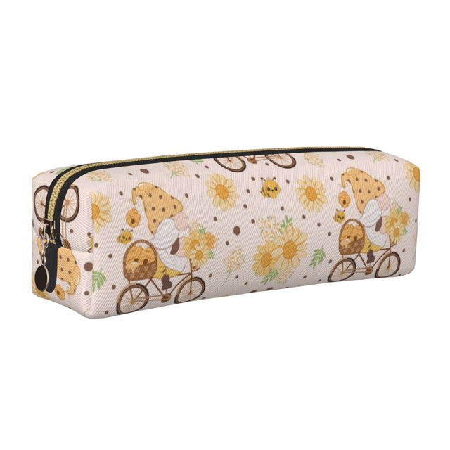Balery Cute Bee Gnome Estuche de Lápices de Cuero Impreso, Estuche para Suministros de Arte, Estuche de Lápices con Cremallera, Estuche de Almacenamiento de Papelería