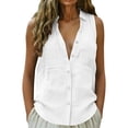 thumbnail image 6 of Womens Sleeveless Button Down Shirt Collar Cotton Linen Blouse Summer Casual Loose Tank Top Business Casual Outfits, L, 6 of 8