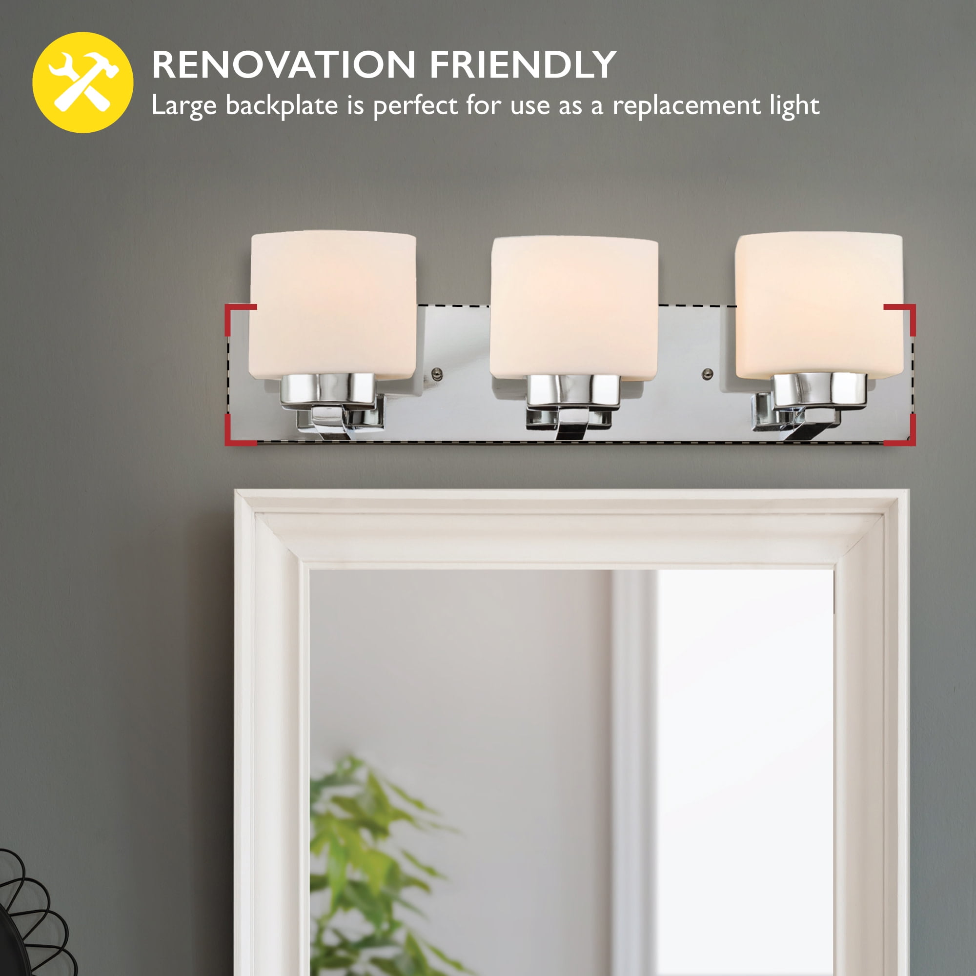 Design House Dove Creek 3-Light Dimmable Bathroom Vanity Light with Frosted Glass, Polished Chrome