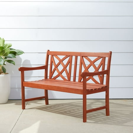 Malibu 2-Seater Wood Outdoor Garden High-Back Bench in Reddish Brown