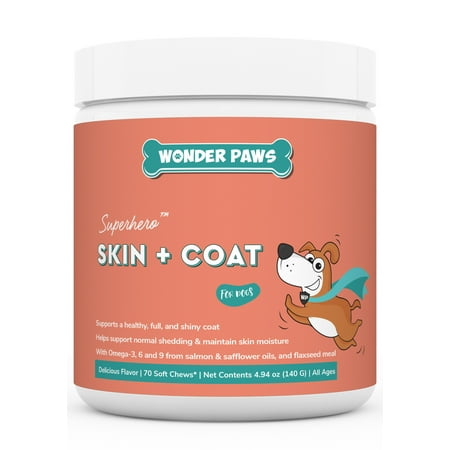 UPC: 0850013947089 | Wonder Paws Skin & Coat Supplement for Dogs with Salmon Oil Omega 3 & 6 EPA & DHA – 70 Chews Pet Supplement