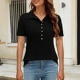thumbnail image 6 of WTXUE Polos, Womens Summer Daily Casual V Neck Shirts Short Sleeve Tops Collared Blouses Loose Fit Shirt, Women, Black L, 6 of 9