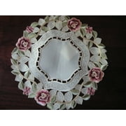 Two of Fabric Doily round Rose flower embroidered lace cutwork 11" diameter (set of 2)