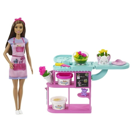 Barbie Careers Florist Doll & Playset with Flower Station, Molds, Dough & Accessories, Brunette