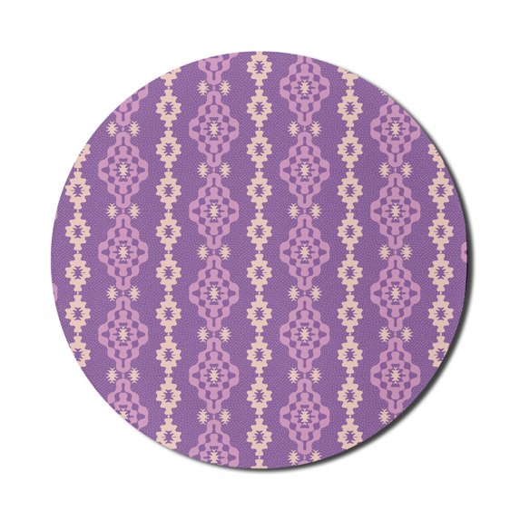 Purple Mouse Pad for Computers, Retro Patterns Abstract Psychedelic Motifs Geometrical Shapes, Round Non-Slip Thick Rubber Modern Gaming Mousepad, 8" Round, Violet Blush, by Ambesonne