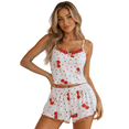 thumbnail image 2 of Helii Women's Cherry Print Pajama Set Lace Trim Spaghetti Strap Cami Top and Shorts Soft Stretchy Sleepwear 2 Piece Lounge Sets for Summer Sleeping Home Vacation, 2 of 5
