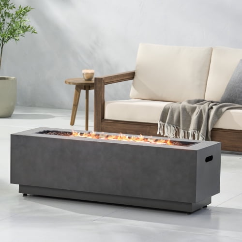 50,000 BTU Rectangular Fire Pit, Iron Propane Fire Pit for Patio, Outdoor Gas Fire Pit with Lava Rock, Modern Backyard Fire Bowl (Propane Tank Cover Not Included)