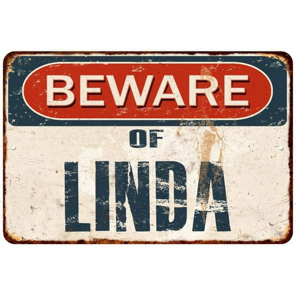 Beware of LINDA Metal Sign Rusty Wall Decor 8x12 108120041339