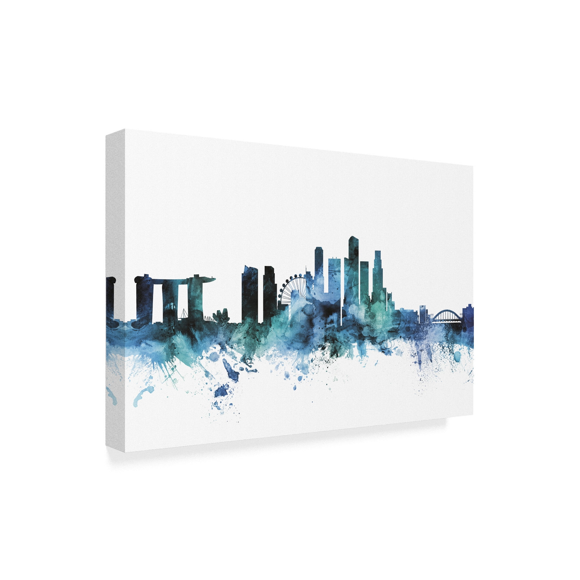 Trademark Fine Art 'Singapore Blue Teal Skyline' Canvas Art by Michael Tompsett