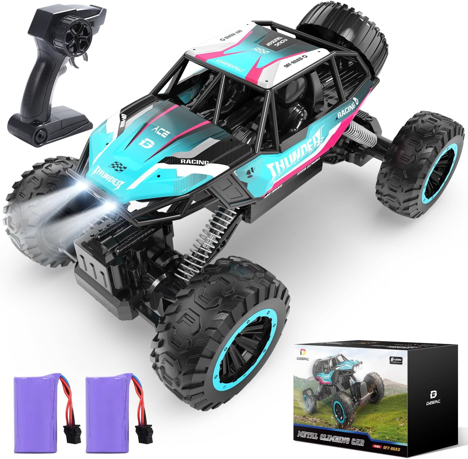 1:12 RC Cars 4WD off Road 2.4Ghz RC Monster Truck with Metal Shell and Light, Remote Control Car Crawler for Adult and Kid, 2 Batteries, Blue