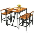 thumbnail image 2 of Costway 5PCS Patio Rattan Bar Table Stool Set Acacia Wood Top W/Umbrella Hole, 2 of 10