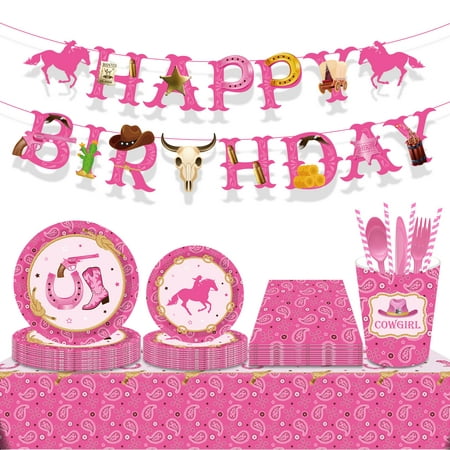 

Western Cowgirl Happy Birthday Party Supplies Western Cowgirl Theme Birthday Party Tableware Set Including Paper Plates Napkins Tablecovers Cups Straws Serves 16 Guests