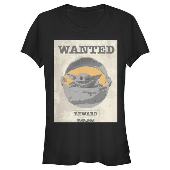 Junior's Star Wars: The Mandalorian The Child Wanted Sign  Graphic Tee Black Large