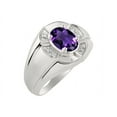 thumbnail image 4 of RYLOS Sterling Silver Ring 8X6MM Oval Gemstone & Diamond Unisex Rings Amethyst February Birthstone Ring Size 13, 4 of 7